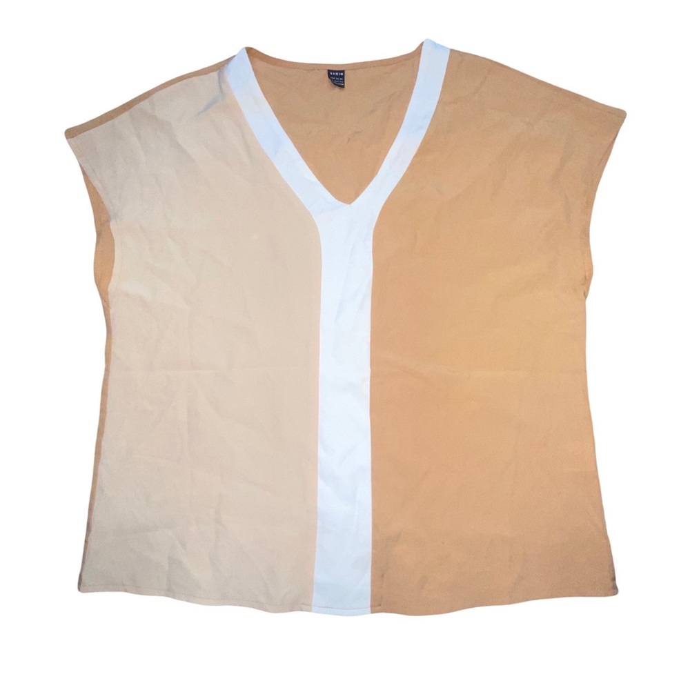 SHEIN Tan and White Cap Sleeve t shirt size L